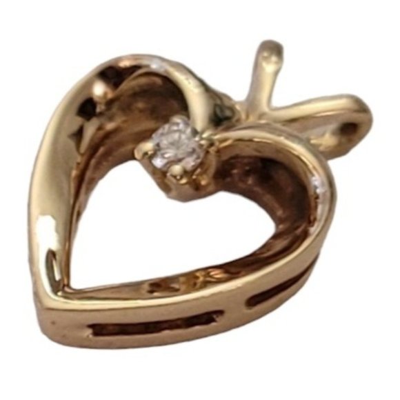 14K Yellow Gold Diamond Chip Open Heart Pendant E242 - Picture 5 of 14